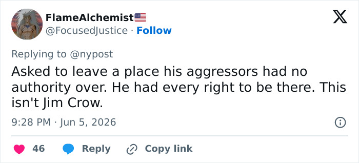 Tweet discussing Karmelo Anthony case and aggressors' lack of authority