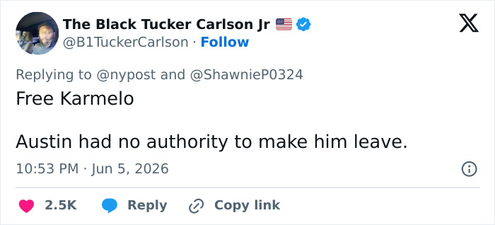 Tweet calling to free Karmelo discussing authority to make him leave