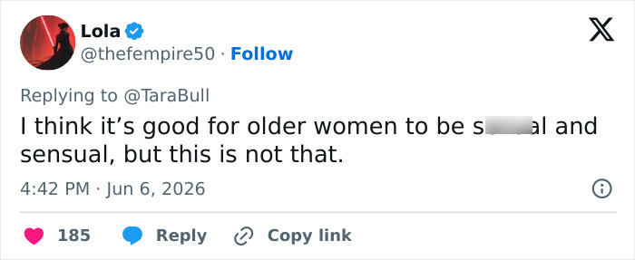 Screenshot of a hilarious reaction tweet about Madonna's Times Square performance, discussing sensuality in older women.