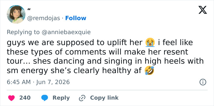 Tweet defending Ariana Grande's health during tour amid concerns