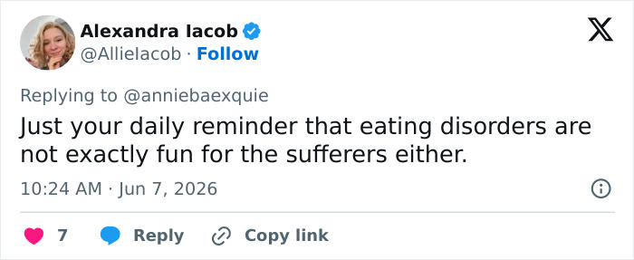 Twitter user reminds about the reality of eating disorders and health