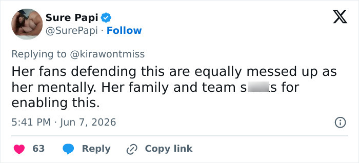 A tweet from Sure Papi on June 7, 2026, about Ariana Grande fans and concern for her.