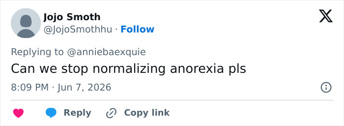 Tweet urging to stop normalizing anorexia related to Ariana Grande