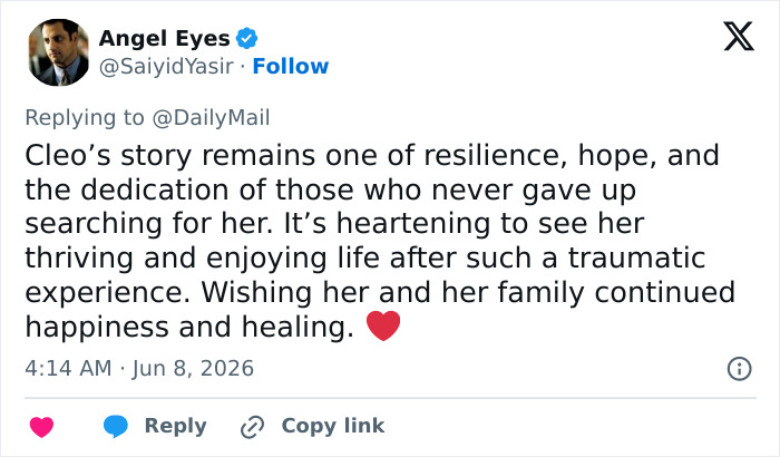 Tweet highlighting resilience and hope in 4-year-old girl's recovery after abduction Tweet highlighting resilience and hope in 4-year-old girl's recovery after abduction