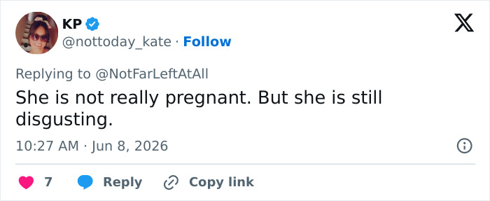 Tweet denying pregnancy but criticizing behavior at Bonnie Blue's baby shower