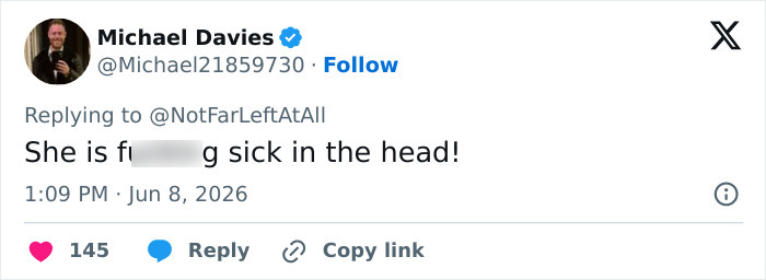 Tweet about Bonnie Blue's baby shower describing a sick mindset