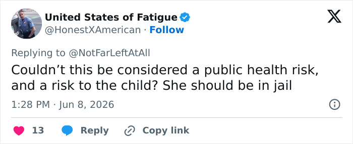 Tweet calling Bonnie Blue's actions a public health risk and jail suggestion