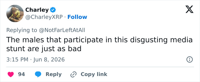 Tweet criticizing males involved in media stunt at Bonnie Blue's baby shower