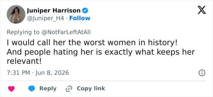 Tweet calling Bonnie Blue worst woman in history from baby shower discussion