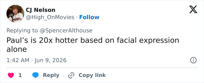 Tweet praising Paul W. Downs for hotter facial expression in Calvin Klein ad recreation Tweet praising Paul W. Downs for hotter facial expression in Calvin Klein ad recreation