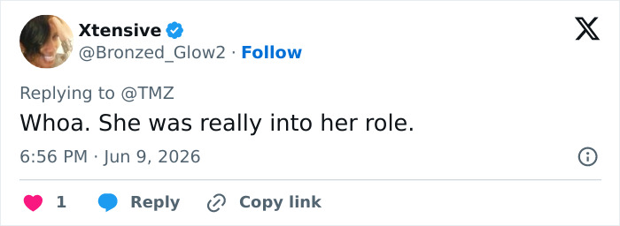 Tweet commenting on California housewife's role in courtroom incident Tweet commenting on California housewife's role in courtroom incident