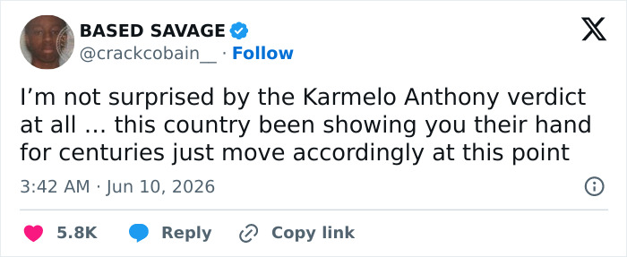 Tweet on Karmelo Anthony verdict and country's historical context