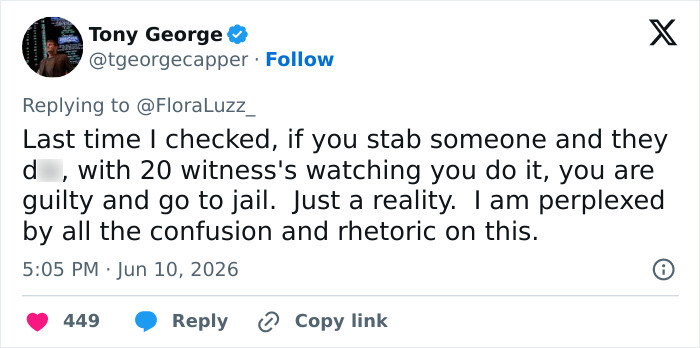 Tweet addressing witness accounts and knife detail in Karmelo Anthony case