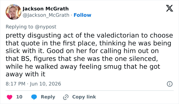 Twitter user criticizes HS valedictorian for controversial speech quote Twitter user criticizes HS valedictorian for controversial speech quote