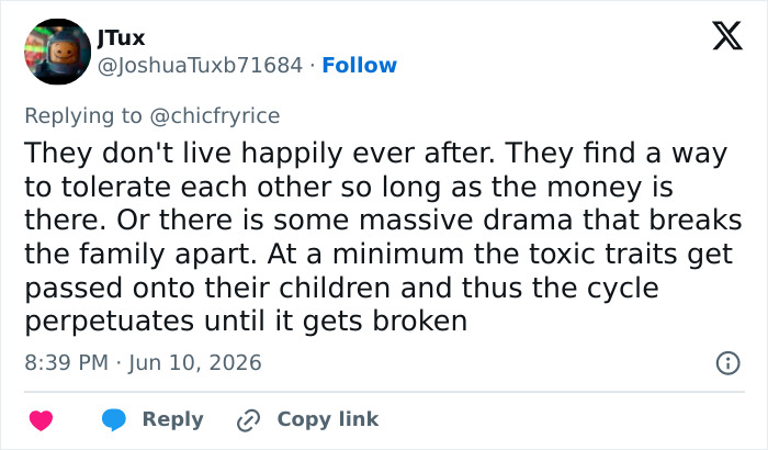 Tweet discussing toxic traits and broken family cycles related to spoiled pig syndrome