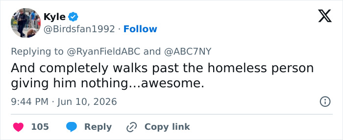 Tweet condemning Ben Stiller for ignoring a homeless person Tweet condemning Ben Stiller for ignoring a homeless person