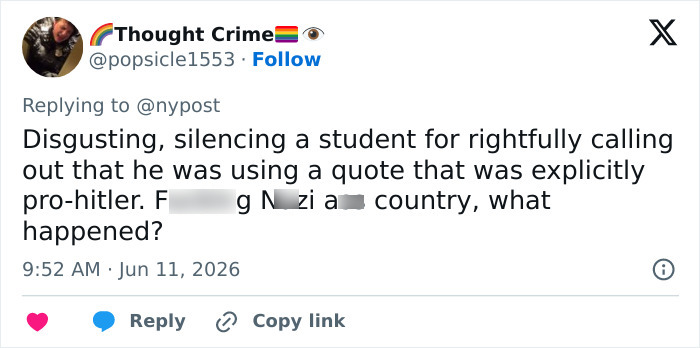 Tweet criticizing silencing of student during valedictorian speech controversy Tweet criticizing silencing of student during valedictorian speech controversy