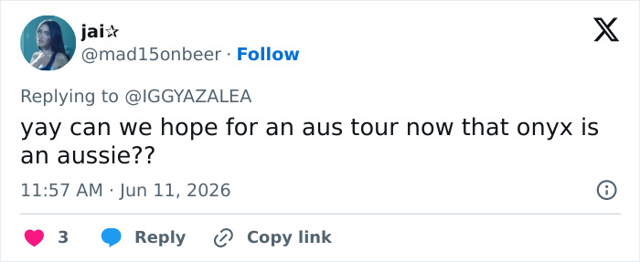Fan hopes for Iggy Azalea's Australian tour after revealing son's citizenship Fan hopes for Iggy Azalea's Australian tour after revealing son's citizenship