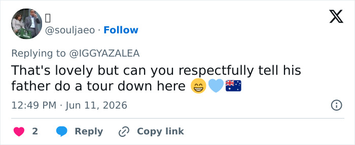 Comment requests Iggy Azalea's son's father to do a tour amid citizenship post Comment requests Iggy Azalea's son's father to do a tour amid citizenship post