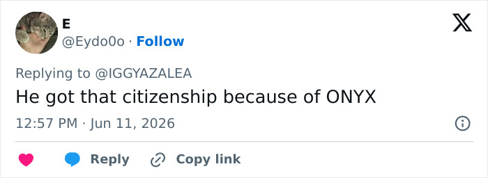 Tweet about son's citizenship linked to Onyx Tweet about son's citizenship linked to Onyx