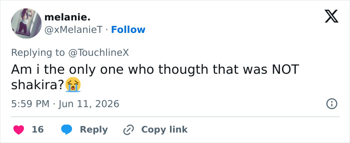 Tweet questioning if appearance was really Shakira at World Cup 2026
