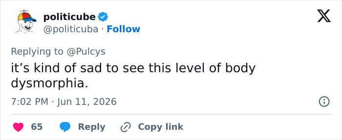 Tweet commenting on body dysmorphia and looksmaxxer Clavicular
