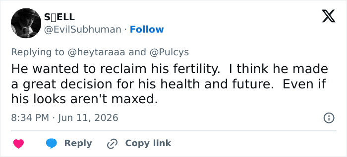 Tweet about fertility and health decision by looksmaxxer Clavicular