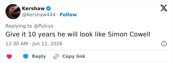 Screenshot of social media comment about Looksmaxxer Clavicular's transformation