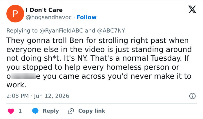 Tweet discussing public reaction to Ben Stiller and homelessness video Tweet discussing public reaction to Ben Stiller and homelessness video