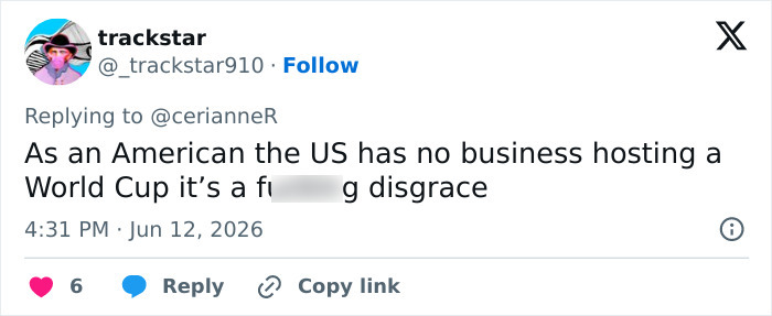 Tweet criticizing US hosting World Cup as a disgrace