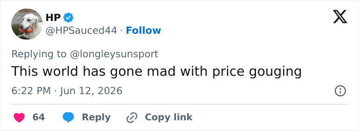 Tweet complaining about price gouging at World Cup events