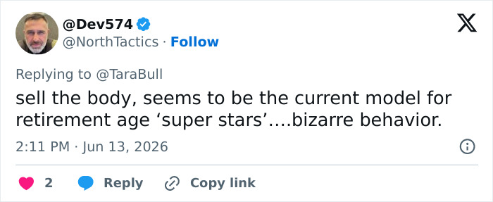 A tweet by @Dev574 commenting on retirement age superstars, alluding to beauty standards transformation. A tweet by @Dev574 commenting on retirement age superstars, alluding to beauty standards transformation.