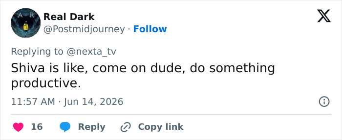 A tweet by Real Dark, referencing Shiva, commenting on the man standing for 5 years and suggesting productivity. A tweet by Real Dark, referencing Shiva, commenting on the man standing for 5 years and suggesting productivity.