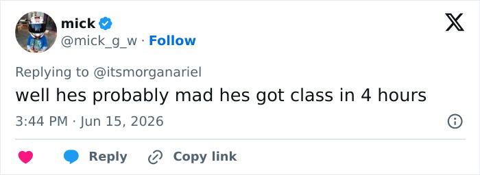 Tweet suggesting someone is mad about having class in 4 hours Tweet suggesting someone is mad about having class in 4 hours
