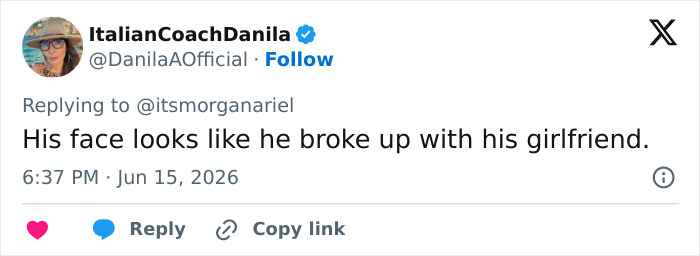 Tweet commenting on someone looking like they broke up with girlfriend Tweet commenting on someone looking like they broke up with girlfriend