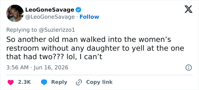 Tweet mocking old man entering women's restroom in male Karen harassment case Tweet mocking old man entering women's restroom in male Karen harassment case