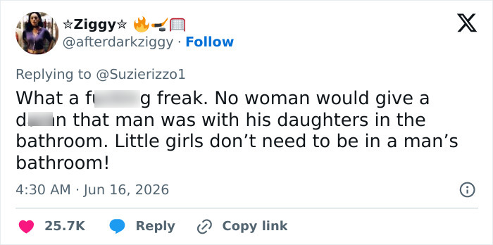 Tweet condemning male Karen for harassing dad helping daughters in restroom Tweet condemning male Karen for harassing dad helping daughters in restroom
