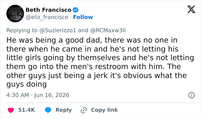 Tweet defending dad as a good dad in restroom incident Tweet defending dad as a good dad in restroom incident