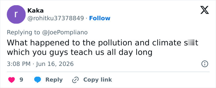 A social media post on X questioning the World Cup boss's stance on pollution and climate. A social media post on X questioning the World Cup boss's stance on pollution and climate.