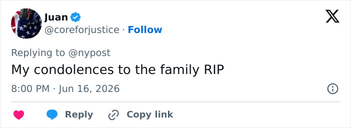 Tweet expressing condolences for family after fatal accident Tweet expressing condolences for family after fatal accident