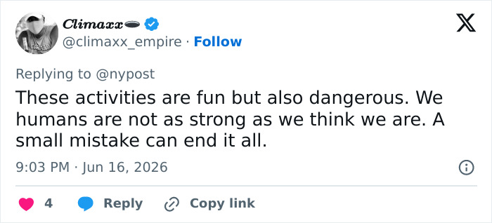 Tweet warning that dangerous hiking activities require caution and are risky Tweet warning that dangerous hiking activities require caution and are risky