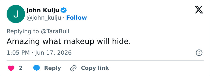 A social media post from John Kulju commenting on Bonnie Blue's appearance and baby shower scandal. A social media post from John Kulju commenting on Bonnie Blue's appearance and baby shower scandal.
