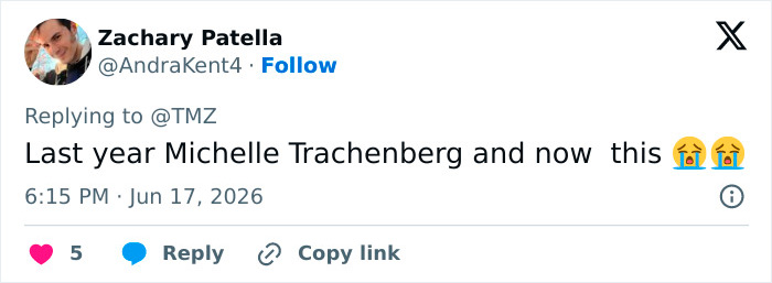 A Twitter post showing a user's reaction to the passing of The Ring and Lilo & Stitch star, Nicki Aycox, at 35.