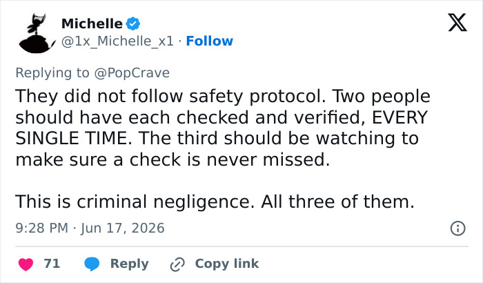 A social media post alleging criminal negligence and safety protocol failures in the rope jumping tragedy. A social media post alleging criminal negligence and safety protocol failures in the rope jumping tragedy.