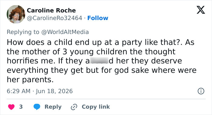 A social media post questioning how a child ended up at a party, concerning the Lilo & Stitch actress.