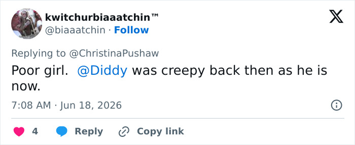 A social media post mentioning Diddy's troubling history with the Lilo & Stitch actress.