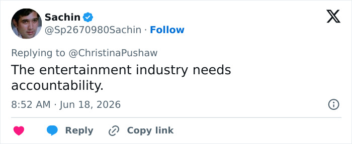 A social media post about the entertainment industry needing accountability in relation to Diddy and Ashton Kutcher.
