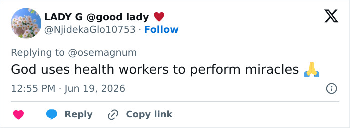 Screenshot of a social media comment recognizing health workers after the conjoined twins separation surgery. Screenshot of a social media comment recognizing health workers after the conjoined twins separation surgery.