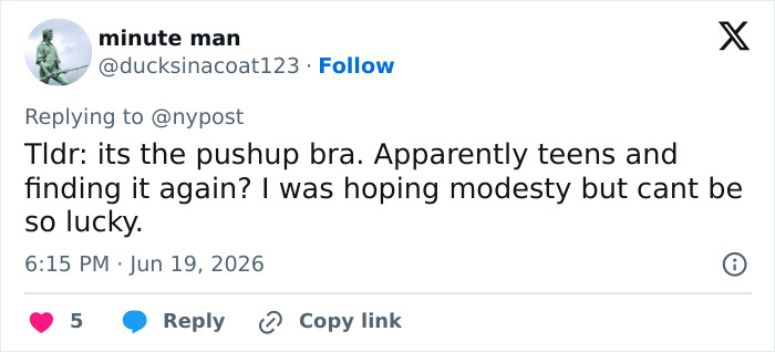 A social media post about Gen Z bringing back the pushup bra fashion trend.