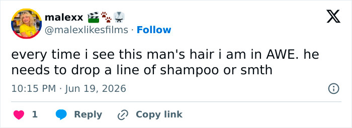 A social media post expressing awe for a Norwegian soccer star's hair and suggesting a shampoo line, about his hair care. A social media post expressing awe for a Norwegian soccer star's hair and suggesting a shampoo line, about his hair care.